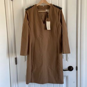 Burberry structured dress, with military detail in Pale Ochre Brown. NWT.